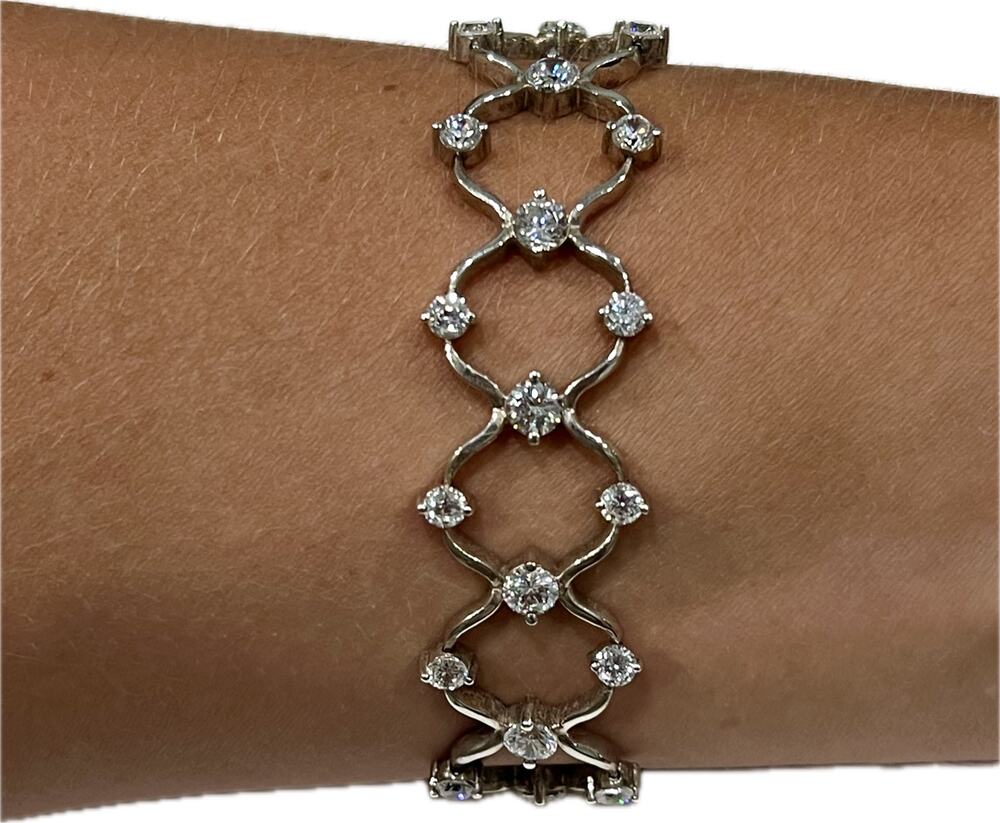 Vintage Diamonique Sterling Silver 925 Cubic Zirconia CZ Bracelet Weave Design